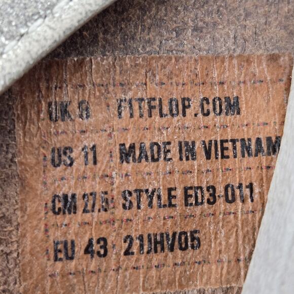 Fitflop Lulu Sandals Womens 11 Metallic Silver Leather Thong Toe Post Chain - Picture 11 of 11